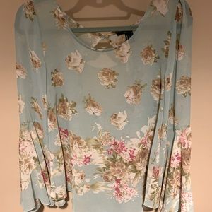 Forever 21 Sheer Floral Bell Sleeve Top